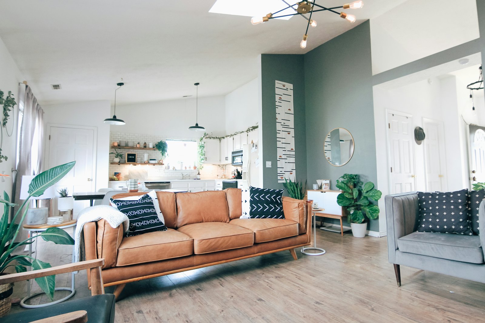 Warm gray-brown hardwood in an open living room
