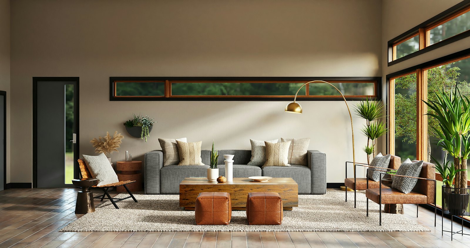 Wide medium-brown hardwood planks in a living room